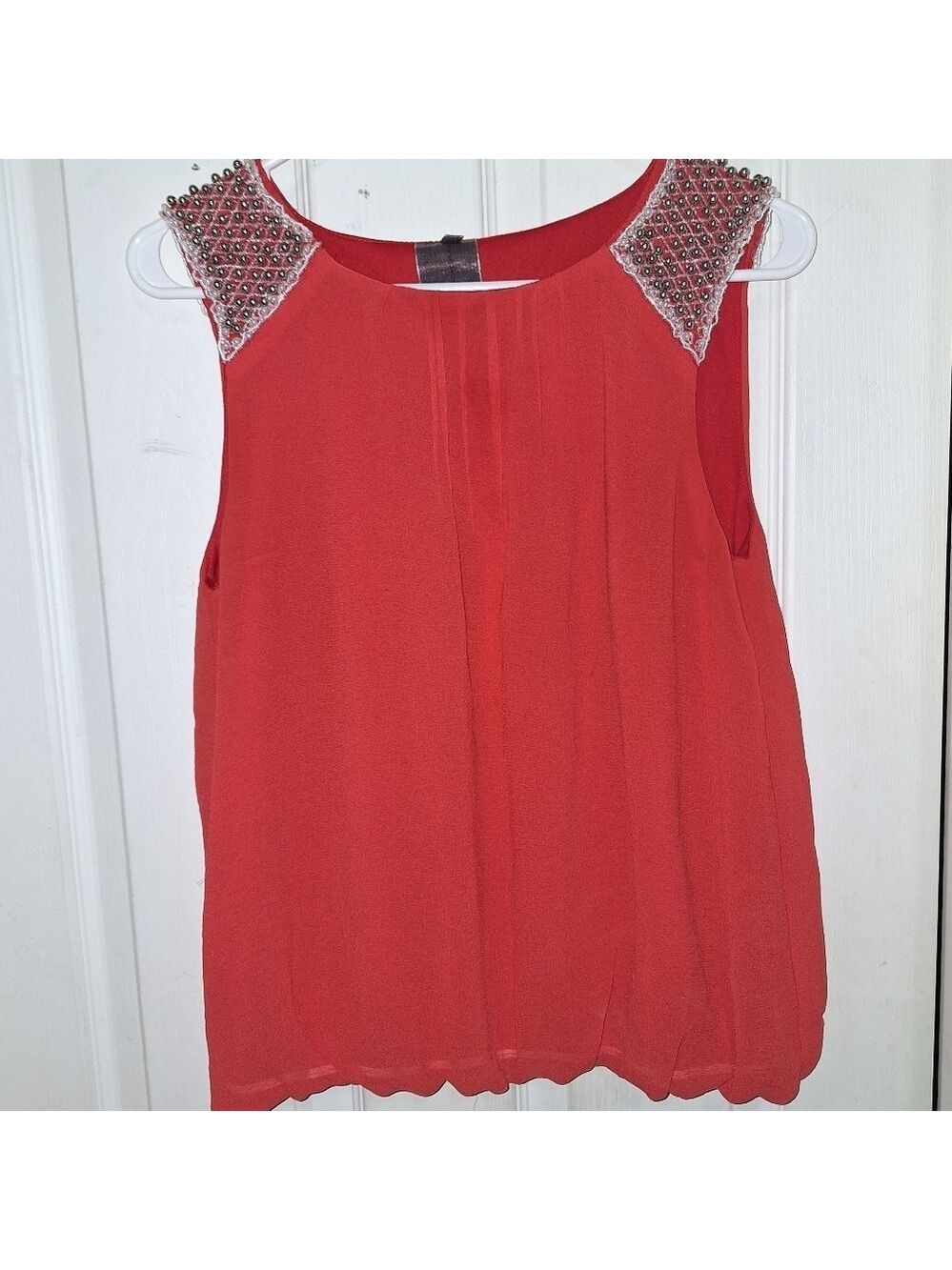Moon Collection Round Bead Embellished Red Sleeveless Top Large